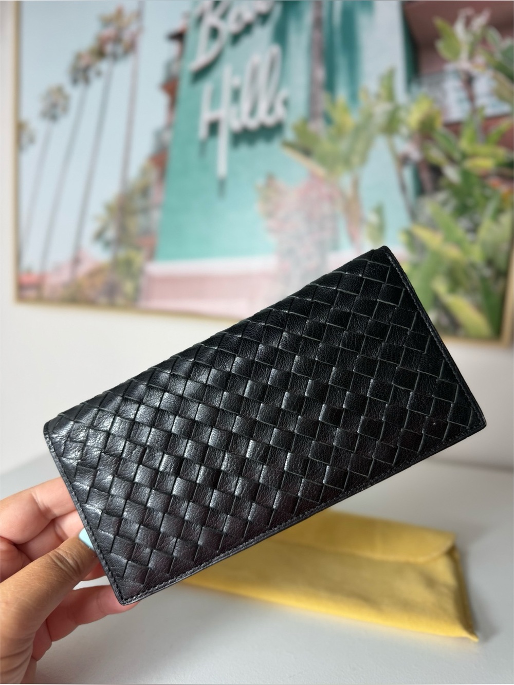 Black Faux Leather Long Bifold Wallet Woven Design 7.5x3.5 New Unbranded